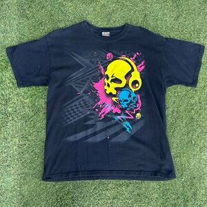 GWP Black Graphic Skull Short Sleeve Tee - Neon Yellow/Pink/Blue